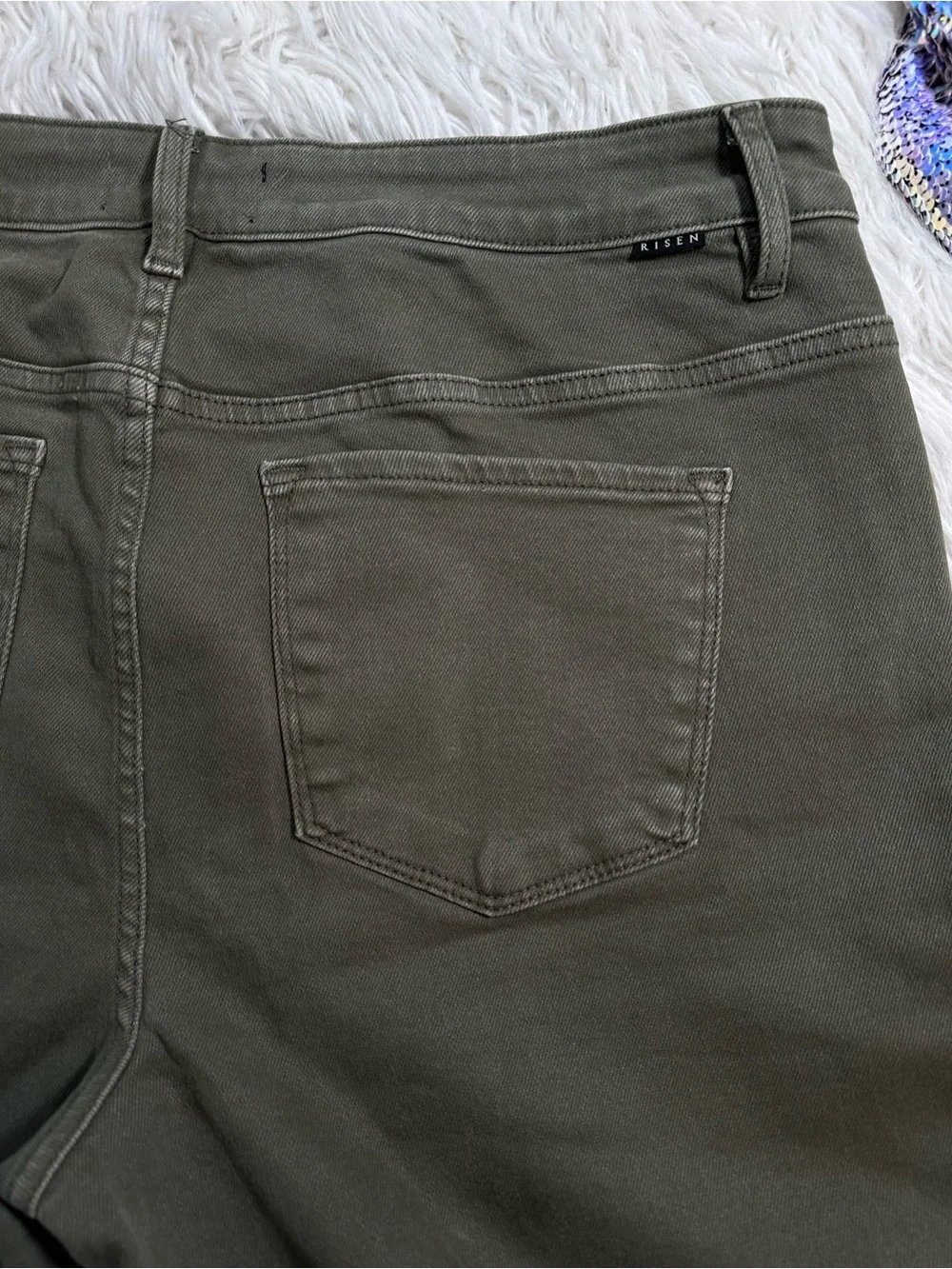 Risen • x Wild Oak Boutique Army Green Distressed Hem Jeans